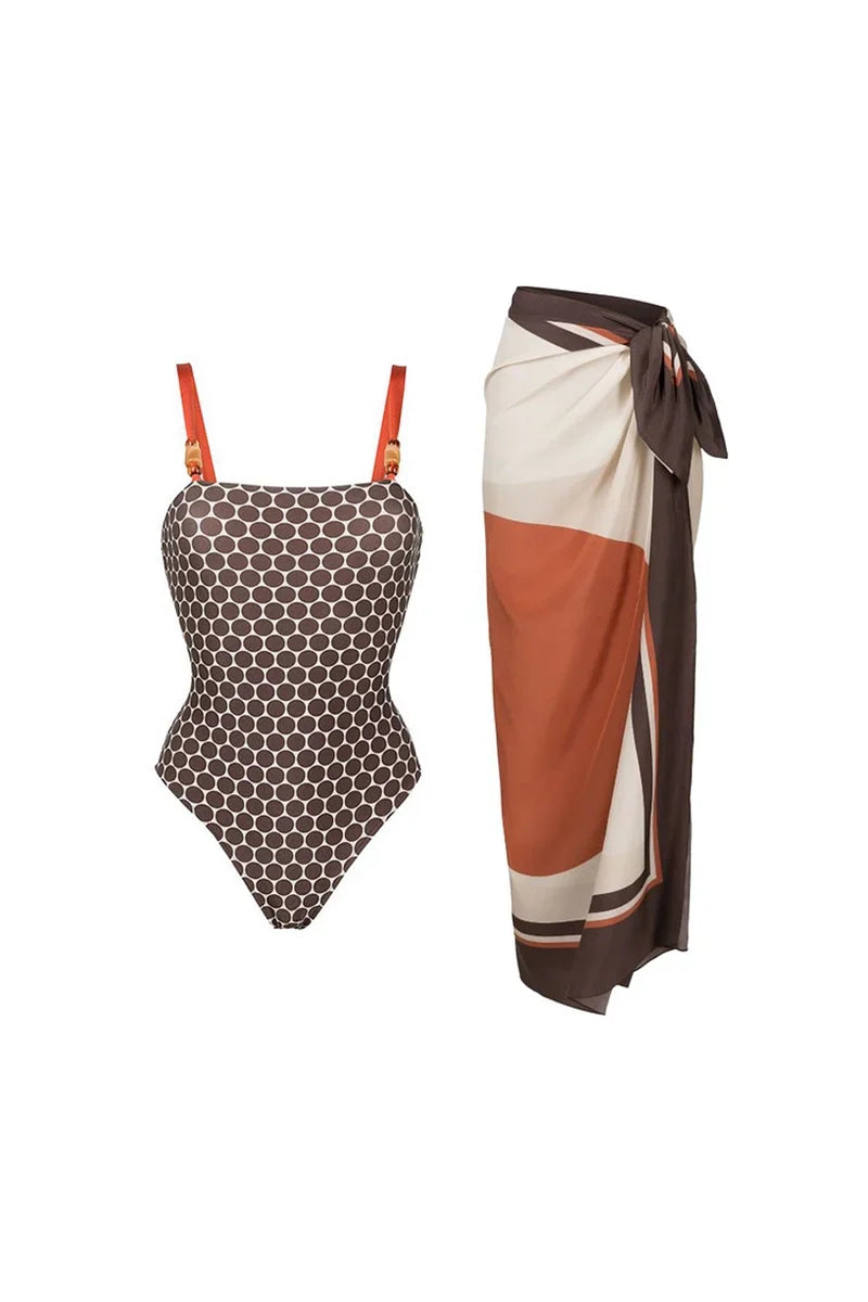 Luxury Reversible Swimsuit with Hermes-Inspired Print