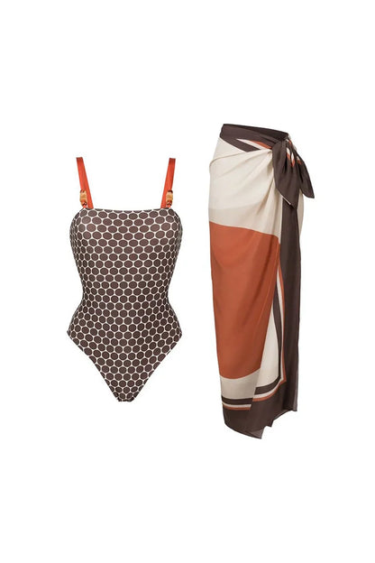 Luxury Reversible Swimsuit with Hermes-Inspired Print