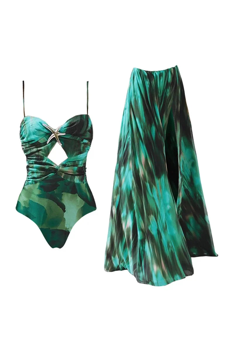Ink Green Cutout Swimsuit Set
