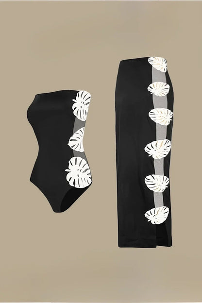 Leaf Patchwork Cutout Strapless Swimsuit
