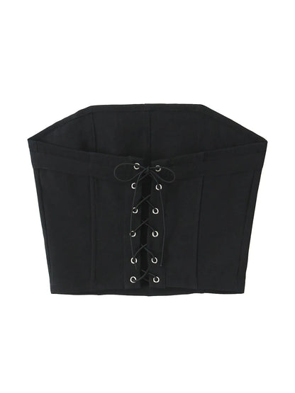 Belted Boning Corset Tube Top & Flare Skirt Coord Set with belt