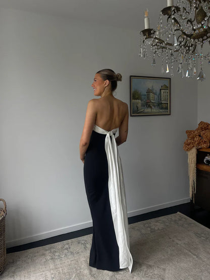 Sweetheart Neck Tube Bow Tie Back Maxi Dress