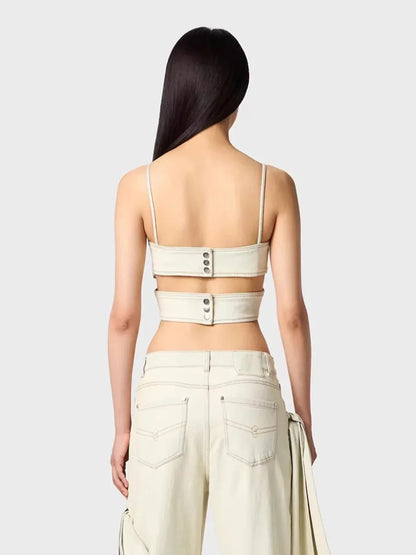 Denim Bow Tube Vest Top & Pant Coord Set