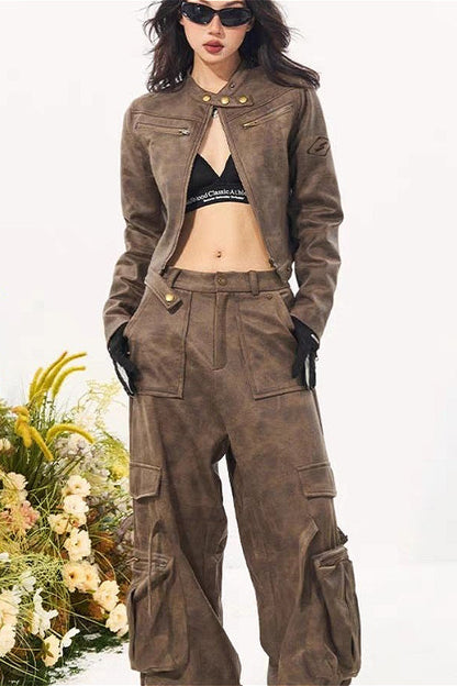 Vintage Stand Collar Suede Jacket