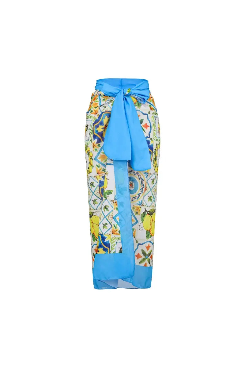 Lemon Print Backless One Piece Swimsuit Set