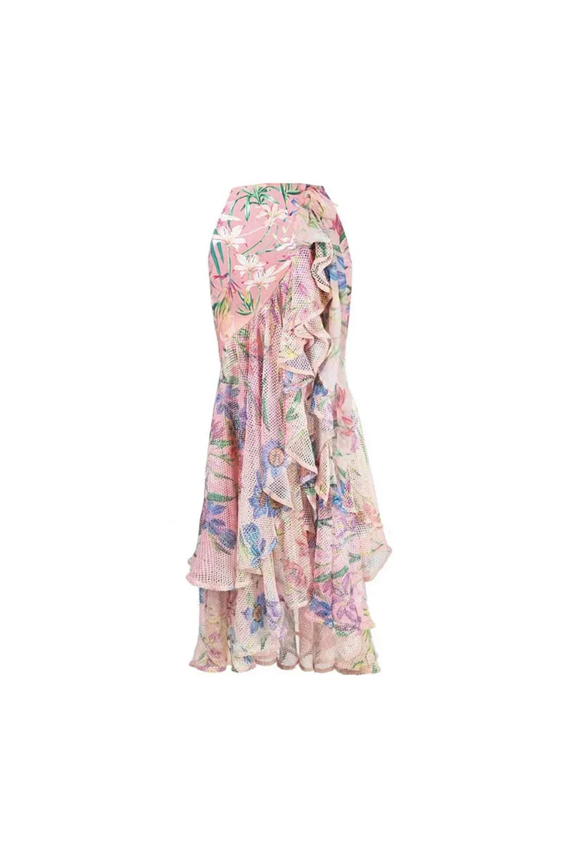 Mesh Patchwork Printed Swimsuit Set