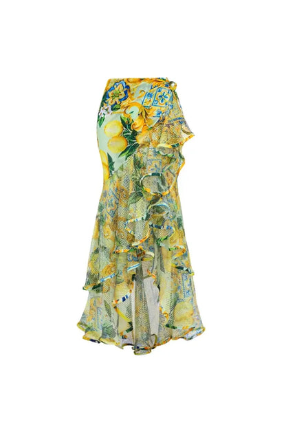 Mesh Lemon Print Swimsuit Set