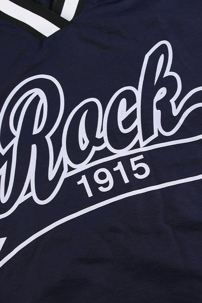 Loose Fit Sports Knit V Neck Sweatshirt