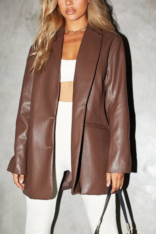 Bershka Oversized Faux Leather Blazer