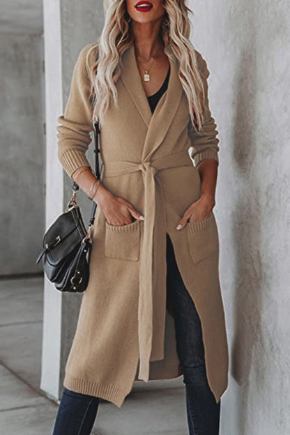 Knitted Tie Lapel Cardigan Sweater Jacket