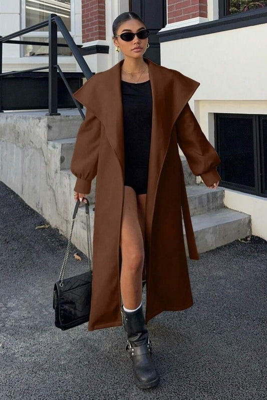 Brown Oversized Lapel Wool Coat
