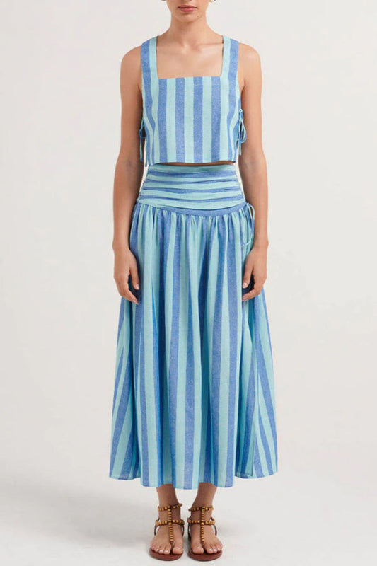 Lace-up Tank and Ruched Waist Midi Skirt Set