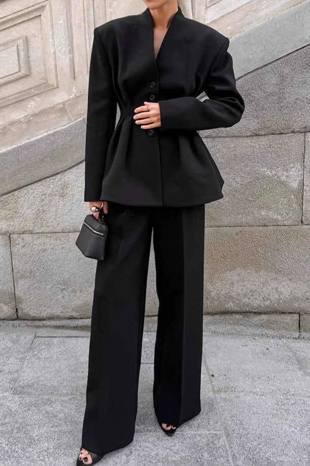 Black Fitted Two Piece Blazer Pants Set
