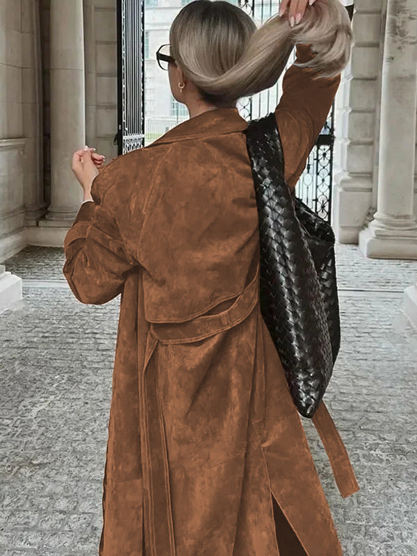 Trench Coat For Women Double-Breasted Old Money Style Classic Lapel Long Sleeves Oversized Spring Long Outerwear 2026