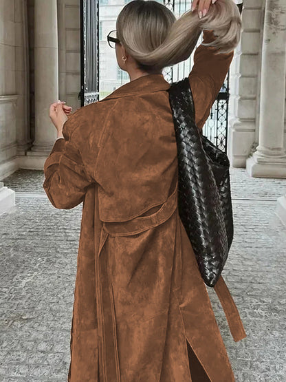Trench Coat For Women Double-Breasted Old Money Style Classic Lapel Long Sleeves Oversized Spring Long Outerwear 2026