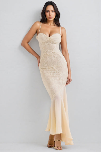 Vaelse Lace Ruffle Halter Maxi Dress