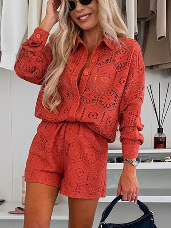 Long Sleeve Shirt And Lace Shorts 2 Piece Co-ord Set 2026
