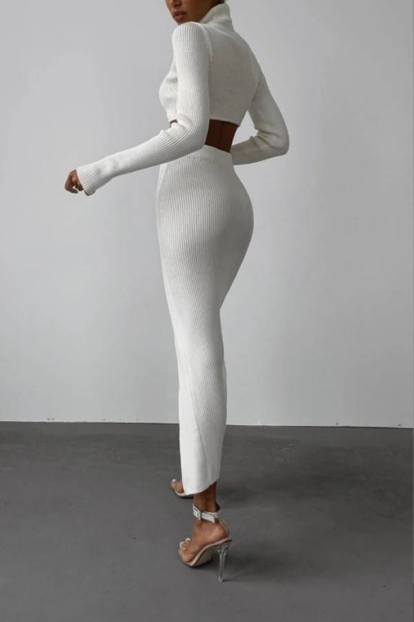 High -collar Irregular Short Top Skirt Two -piece Suit