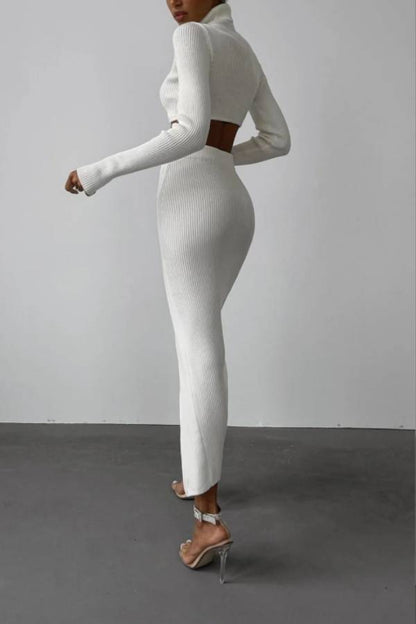 High -collar Irregular Short Top Skirt Two -piece Suit