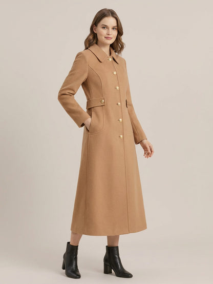 Vintage Wool Cashmere Blend Coat With Golden Buttons For Women 2026