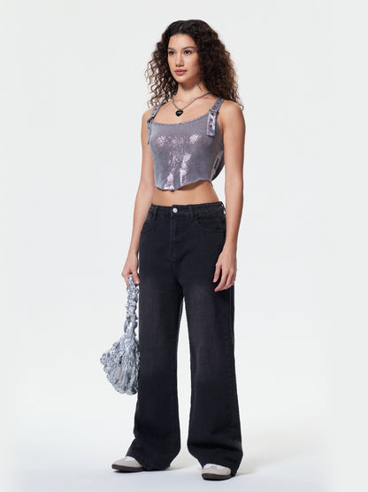 Pocket Design Blue Wash Boyfriend Jeans