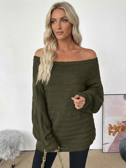 Off Shoulder Loose Fit Long Sleeve Knitted Sweater Top For Women 2026