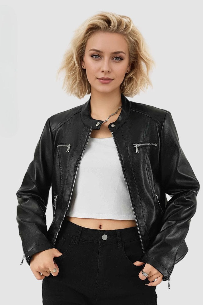 Fitted PU Biker Style Jacket