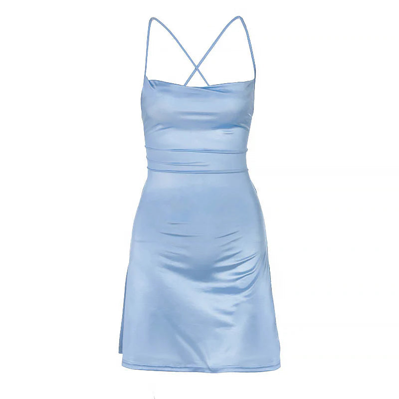Blue Suspender Satin Dress