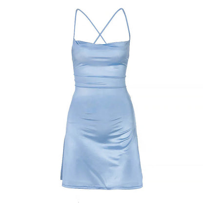 Blue Suspender Satin Dress