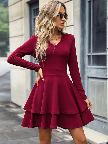 Mini Dresses Black Long Sleeves Short Dress In Burgundy