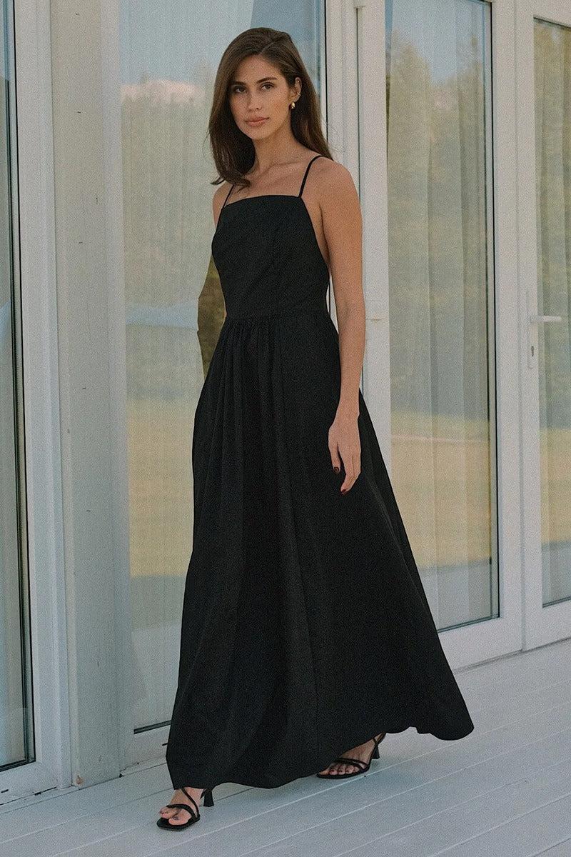Cotton Sleeveless Backless Tie Maxi Dress