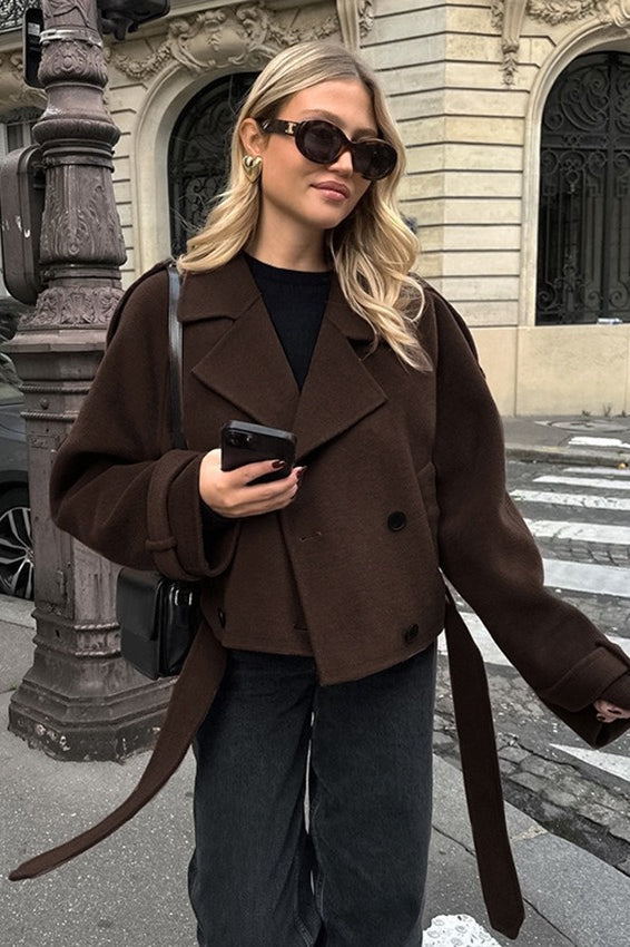 Brown Wool Blend Double Breasted Jacket