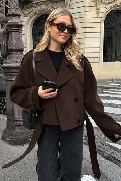 Brown Wool Blend Double Breasted Jacket