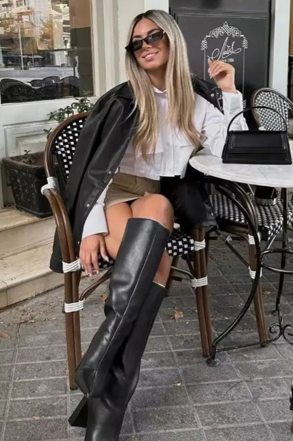 Polo Collar Trench Fabric Shirt Coat