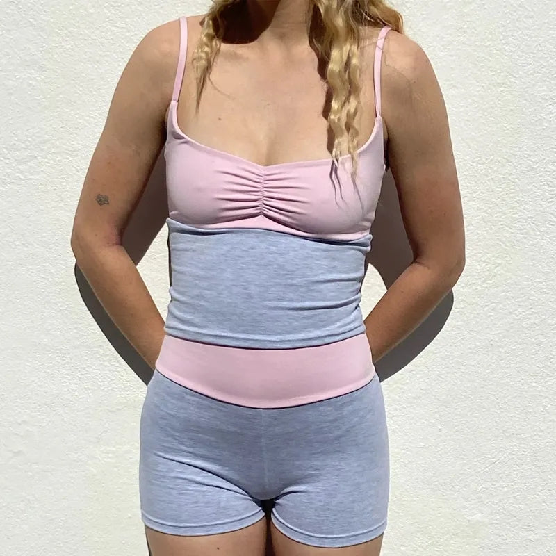 Pink & Grey Patchwork Shrug + Top + Shorts