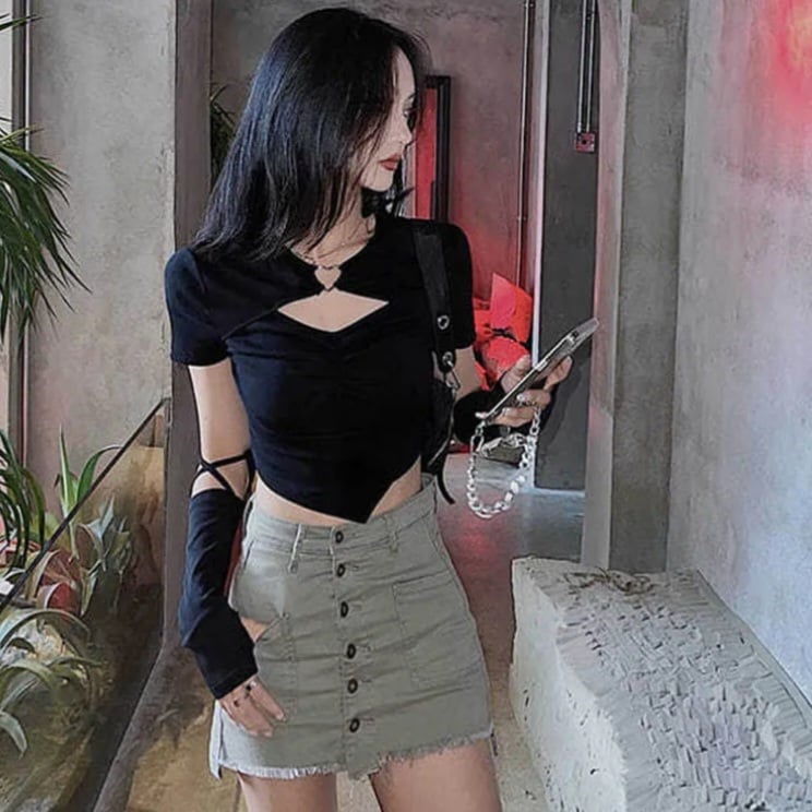 Heart Hollow Out Short Sleeve Shirt