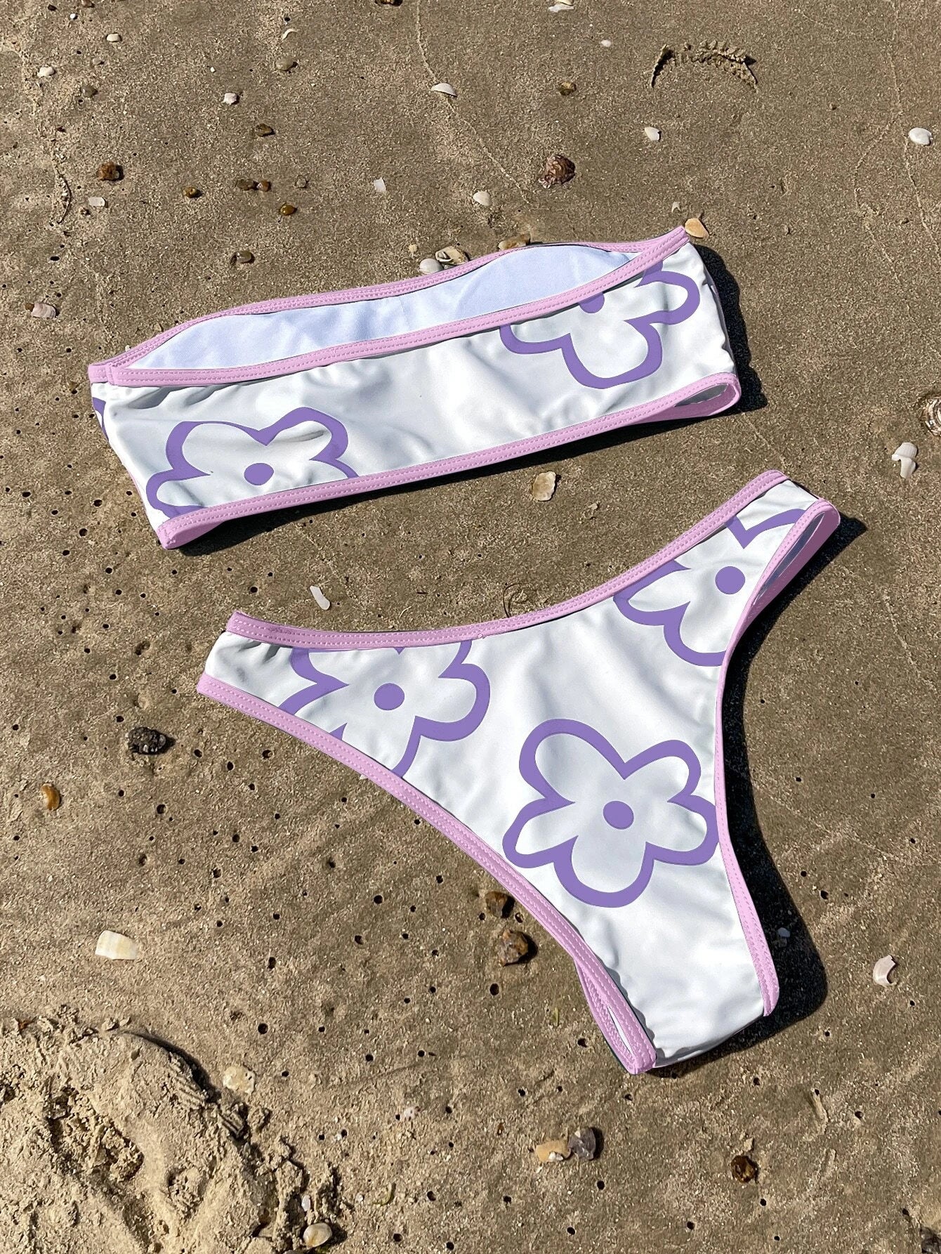 Green Contrast Floral Print Bikini Set
