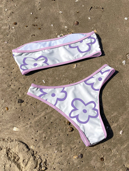 Green Contrast Floral Print Bikini Set