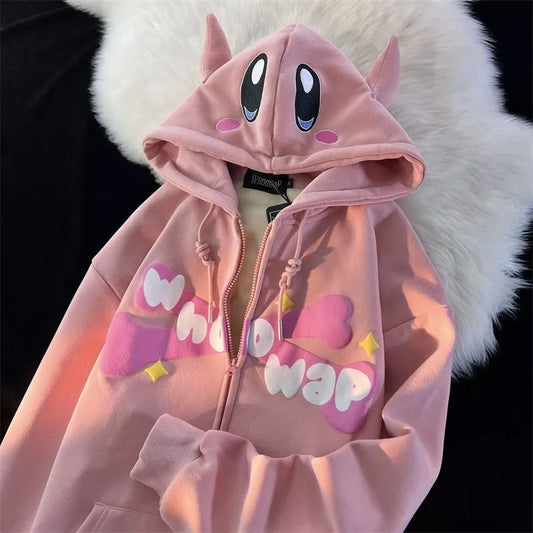 3D Pink Japanese Anime Print Long Sleeve Hoodie