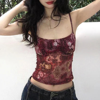 Grunge Floral Print Crop Top