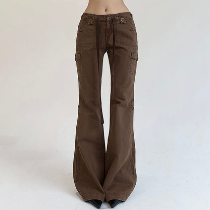 Brown Flare Boot Cut High Waist Trousers