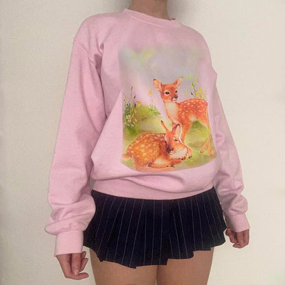 Deer Print Loose Sweatshirt