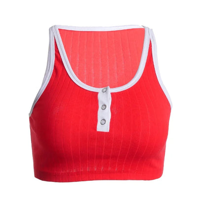 Red Patchwork Knit Tank Top