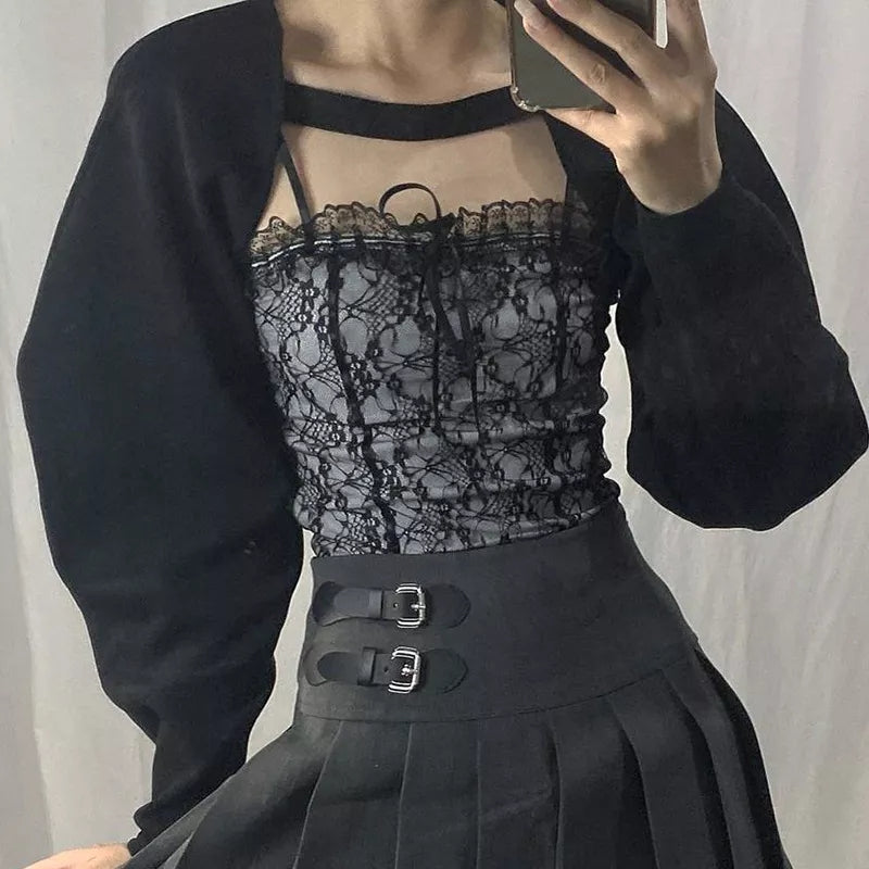 Black Lace Backless Patchwork Camisole