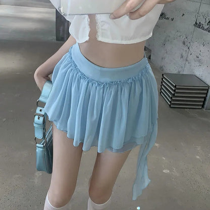 Blue Ruffle High Waist Tulle Mini Skirt