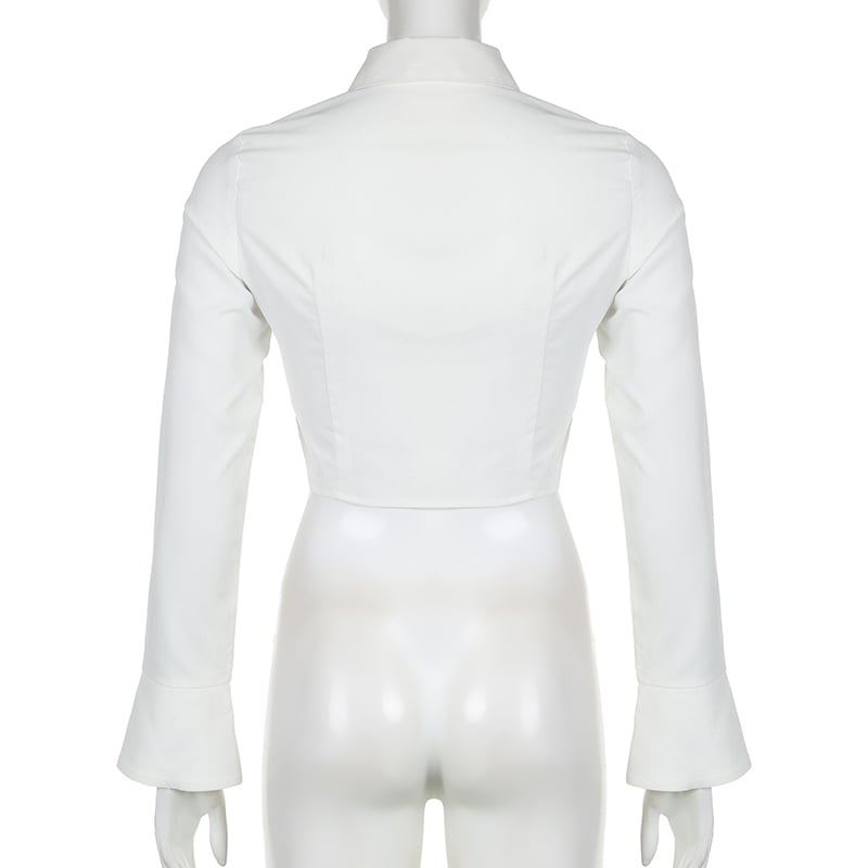 White Butterfly Rhinestone Tie + Long Sleeve Shirt Set