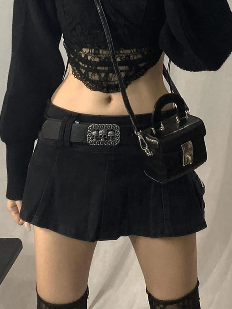 White Denim A-Line Low Waist Skirt