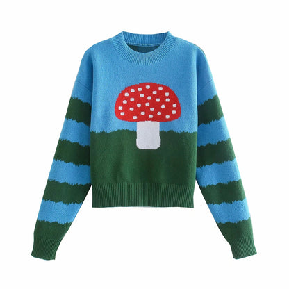 Mushroom Print Patchwork Sweater