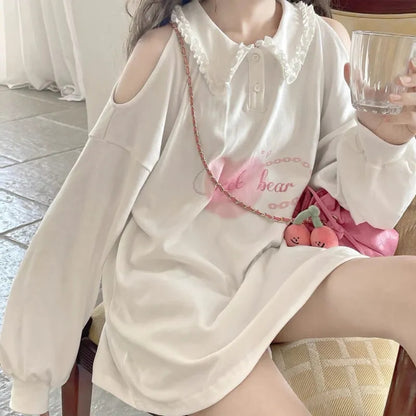 Ruffle Collar Oversized Long Sleeve Shirt