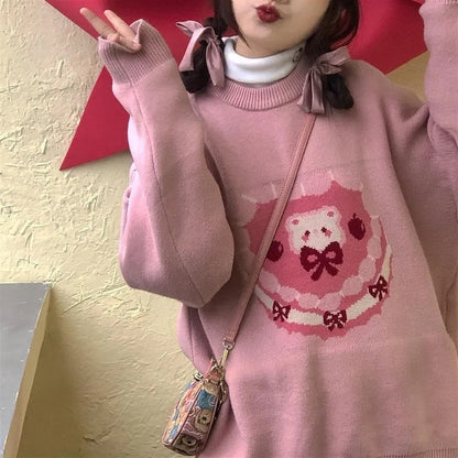 Sweet Bear Cake Print Sweater